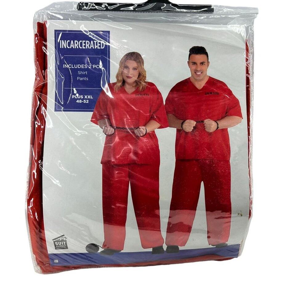 Incarcerated Adult Costume, Plus XX-Large by Amscan in Orange Plus Size XXL